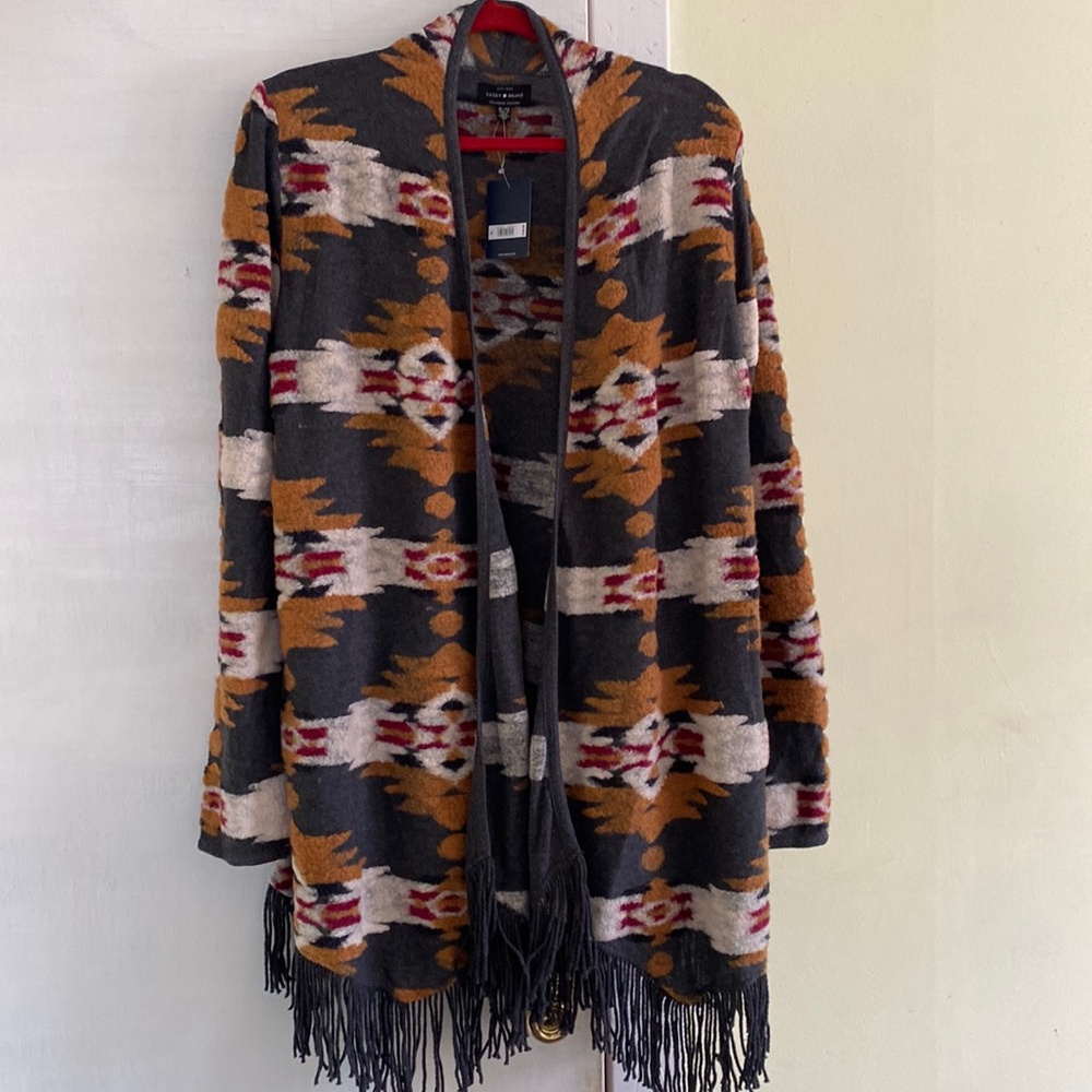 Lucky Brand Cotton Blend Beautiful Pattern Long Cardigan Jacket New With Tags